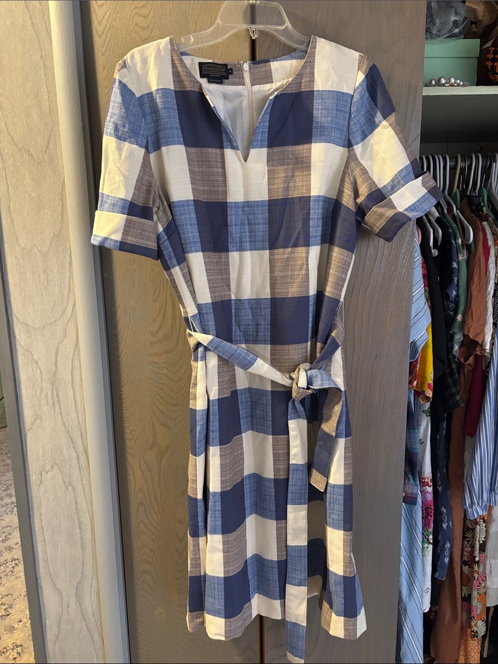 Pendleton Blue Cream Gray Checkered Dress Set Suit Jacket Vintage